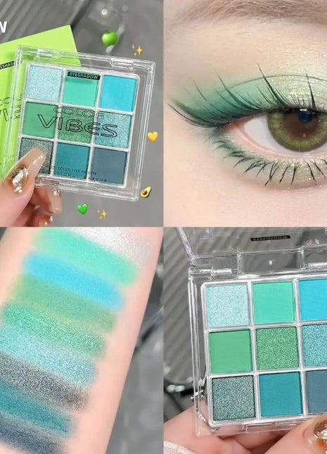 9 Colors Glitter Eyeshadow Palette Avocado Green Shimmer Pearlescent Matte Colorful Eye Shadows Palette Waterproof Eye Make Up - Riparo82