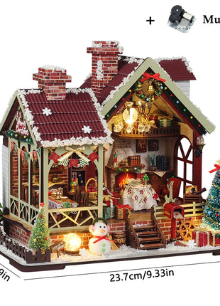Fai da te in legno caldo Natale Lodge Casa Case delle bambole Kit modello in miniatura Casa delle bambole con mobili Luci a LED per regali di amici