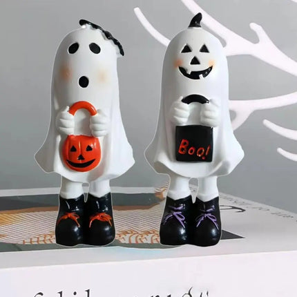 Halloween Themed Resin Ghost Figurine Handicraft Hand-painted Cartoon Standing Ghost Ornament Model Funny Doll