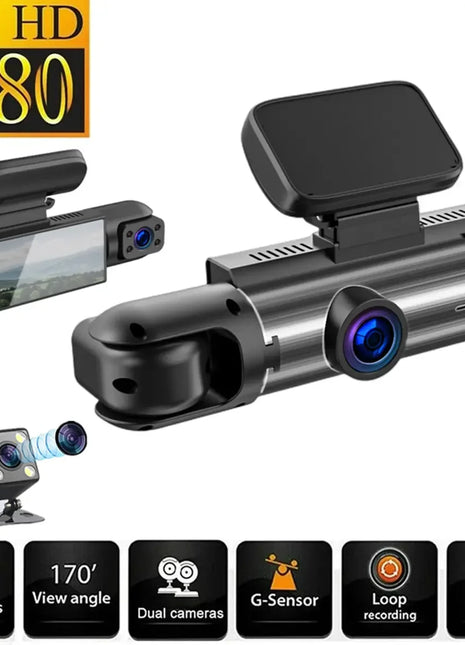 Dash Cam 3.16 Inch 3 Lens Dash Cam, Front Built-in Rear Camera, G Sensor HD Night Vision Wide Angle Car DVR, With 32GB SD Card - Riparo82