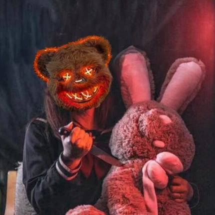 NEW LED  Light Halloween Cosplay Face Mask Party Show Stage Make-up Horror Bloody Rabbit Bear Mask Cartoon Carnival  Head Cover