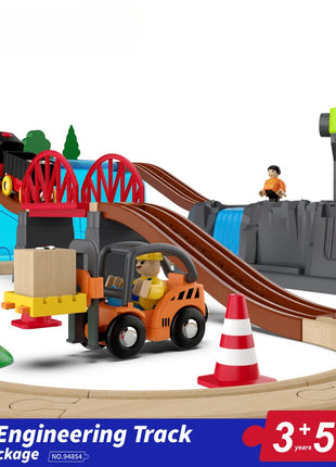 Set di binari ferroviari in legno Treno elettrico Modello magnetico per auto Slot pressofuso Adatto a tutte le marche Biro Pista in legno Assemblare Toy Boy Gift - riparo82