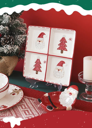 Set di piatti di Babbo Natale dipinti a mano nordici Set di stoviglie per tazze d'acqua con teiera sigillata in ceramica a rilievo rosso - riparo82