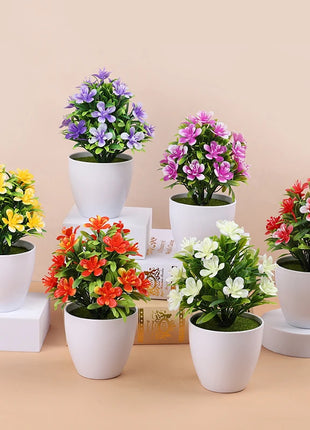 1pc Artificial Potted Plant Small Bonsai Flowers Pot Simulated Tree Ornaments Wedding Home Hotel Office Table Decor Fake Plants