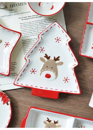 Set di stoviglie natalizie in ceramica dipinta a mano Simpatico piatto da bistecca natalizio Piatto piatto sottosmalto in rilievo - riparo82