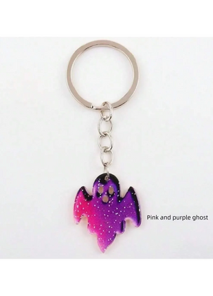 Halloween metal keychain contrast spider ghost bat acrylic material personalized decorations holiday party gifts. - Riparo82