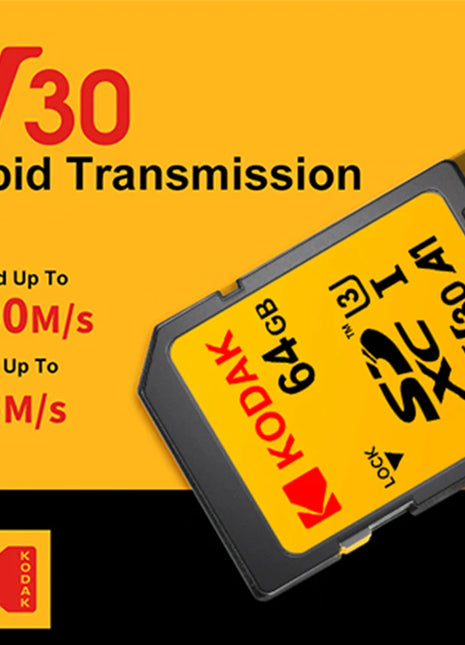 Scheda SD KODAK V30 da 256 GB UHS-I U3 ad alta velocità fino a 100 MB/s perfetta per video Full HD Scheda di memoria sd 64G 128G SDXC per fotocamera