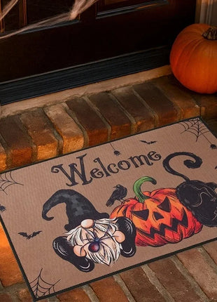 Halloween Crystal Velvet Front Doormat Non Slip Rubber Rug Farmhouse Decor Pumpkin Doormat Trick or Treat Party Supplies - Riparo82