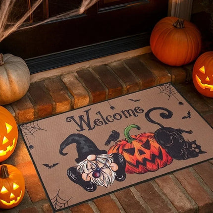 Halloween Crystal Velvet Front Doormat Non Slip Rubber Rug Farmhouse Decor Pumpkin Doormat Trick or Treat Party Supplies