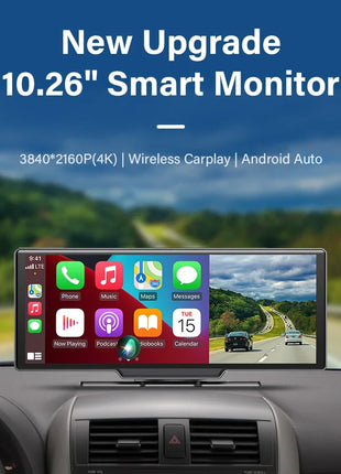 10.26'' Dash Cam 4K Car Mirror Video Player Wireless Carplay Android Auto GPS Car Monitor Multimedia Rearview Camera Dashboard - Riparo82