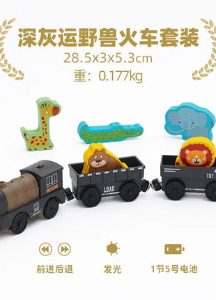 Set di treni elettrici Giocattoli Modello di treno Auto elettrica adatta per ferrovia in legno Pista del treno in legno Regalo di Natale per bambini