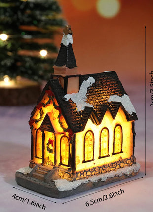 Incandescente inverno decorazione festa di natale mestiere resina di natale luminoso piccola casa ornamento romantico edificio in miniatura del villaggio