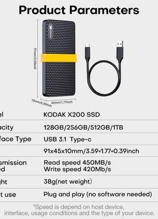 Kodak SSD esterno X200 Unità a stato solido portatile da 1 TB USB 3.1 Tipo C Disco rigido 512 GB 256 GB Mini Flash per PS4 Laptop MacBook PC