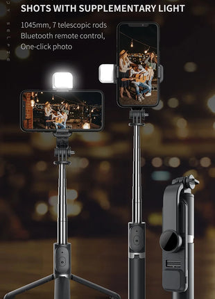 Xiaomi Selfie Stick 1045mm With Wireless Bluetooth LED Fill Light Extended Tripod With Remote Shutter For Android ios Cellphone - Riparo82