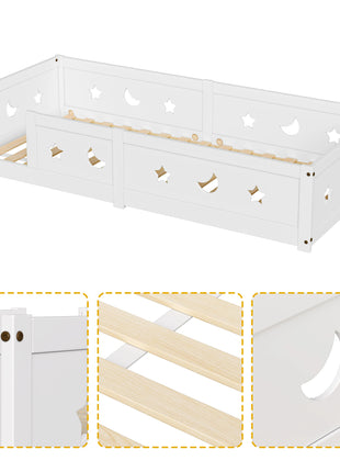 Letto per bambini Rosahqnda Floor 90x200 cm, con protezione anticaduta, in legno massello di pino bianco, letto a terra Montessori per ragazzi e ragazze