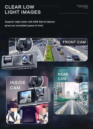 New 3 Channel Car DVR HD 1080P 3-Lens Inside Vehicle Dash CamThree Way Camera DVRs Recorder Video Registrator Dashcam Auto Parts - Riparo82