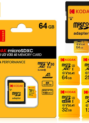 KODAK Scheda di memoria Micro SD 32GB 64GB 128GB 256GB U3 4K Scheda Microsd TF di grande capacità per telefono Fotocamera Tablet PC Telefono