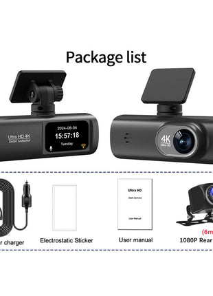 Dash Cam Front and Rear 2.4G WiFi 4K+1080P and 1.47" Screen DashCam with 24H Night Vision Parking Monitor Loop Recording WDR GPS - Riparo82