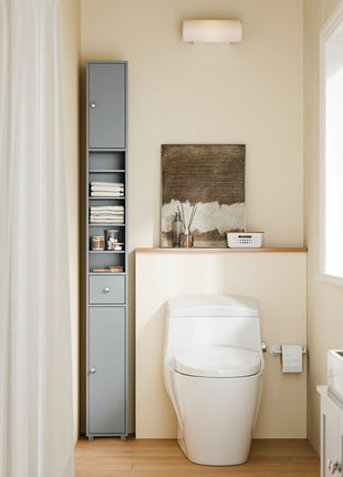 SoBuy BZR34-II Armadio alto da bagno Armadio da bagno con raggi in legno massello regolabili Mobili da bagno salvaspazio