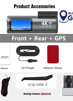 Dash Cam 4K WiFi GPS Dash Camera for Cars Mini Front Car DVR 24H Parking Mode G-Sensor Car Driving Video Recorder Loop Recording - Riparo82