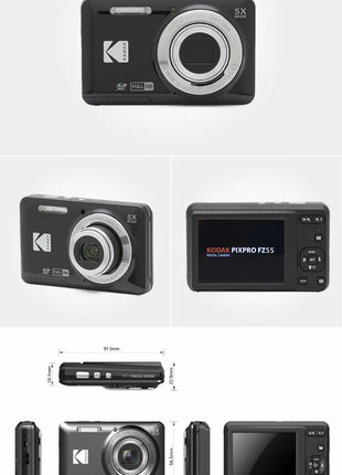 KODAK PIXPRO FZ55-RD Fotocamera digitale da 16 MP Zoom ottico 5X 28 mm Grandangolo 1080P Video Full HD Telecamera per vlogging LCD da 2,7"