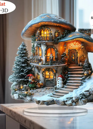 2D colorato fungo di Natale casa di neve decorazione da tavolo in acrilico villaggio di famiglia statua in miniatura regali tematici per la casa delle vacanze