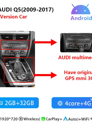 10.25Snapdragon 665 Wireless Carplay AutoRadio Android 14 For Audi Q5 2009-2016 Stereo Screen GPS Navigation Multimedia HeadUnit - Riparo82