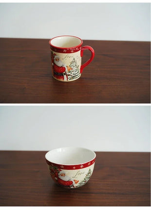 Piatti in ceramica a tema natalizio Set di stoviglie per la cena Colore Sottosmalto Processo Caffè Zuppa Tazza Ciotola Piatto da bistecca di Babbo Natale - riparo82