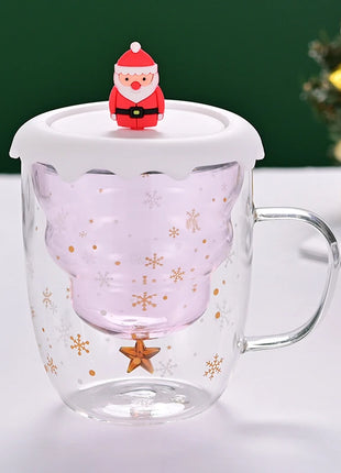 Tazza di Natale Tazza da tè Set di decorazioni regalo di Capodanno Albero di Natale Bicchieri Tazza Decorazione per feste Tazza da caffè Cartone animato Vetro carino - riparo82