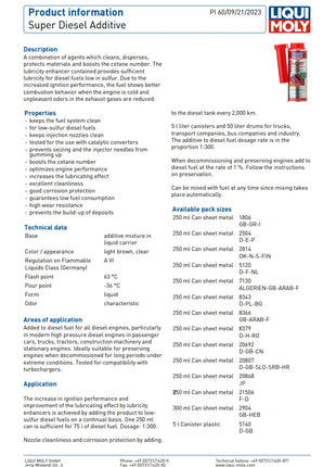 LIQUI MOLY Additivo Super Diesel 250ml Ottimizza le prestazioni del motore