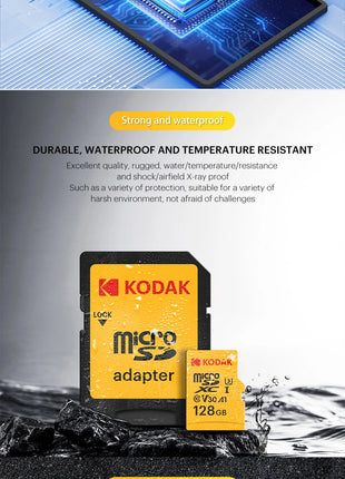 Scheda Micro SD originale al 100% Kodak Scheda di memoria da 128 GB Classe 10 Scheda Flash da 64 GB Scheda di memoria Flash da 32 GB V30 U3 per registratore di guida
