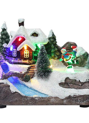 Ornamento per la casa di Natale illuminato a LED, arredamento del villaggio europeo con design musicale e fiocco di neve, decorazione da tavolo delle fiabe invernali