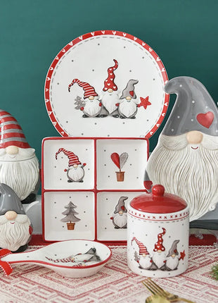 Set di posate in ceramica di babbo natale creativo nordico piatto per la cena in ceramica piatto per snack tazza per teiera per la casa barattolo sigillato regalo di natale - riparo82