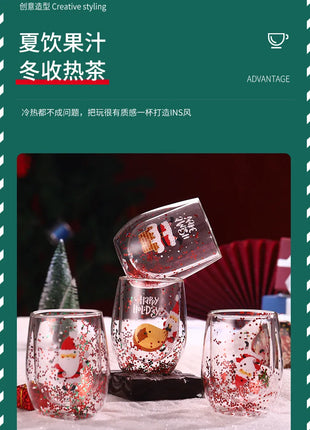 Set di tazze di vetro isolate a doppia parete da 4 pezzi di Babbo Natale - 300 ml resistenti al calore con manico tazze da caffè regalo di Natale perfetto - riparo82