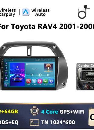 Hikity Wireless CarPlay Android Auto Car Radio For Toyota RAV4 2001-2006 BT Multimedia Player GPS WiFi Head Unit 2din autoradio - Riparo82