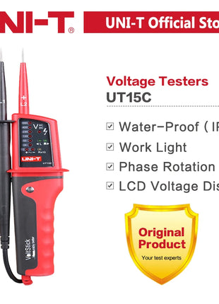 UNI-T Voltage Testers UT18C UT18D UT15C Phase Sequence Continuity Voltage Detector LCD Display Auto Range IP65 Waterproof Meter