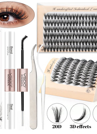 10D/20D/30D Fake Eyelashes Extensions Kit Lash Bond and Seal False Eyelashes Makeup Set DIY Long Lashes Clusters Make up Tool - Riparo82