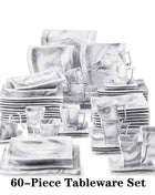MALACASA FLORA 30/60 pezzi Set di stoviglie in porcellana di marmo con 12 * piatto per la cena, piatto da Dessert, piatto da minestra, tazze e piattini Set di piatti piatti ceramica set - riparo82
