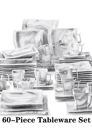 MALACASA FLORA 30/60 pezzi Set di stoviglie in porcellana di marmo con 12 * piatto per la cena, piatto da Dessert, piatto da minestra, tazze e piattini Set di piatti piatti ceramica set - riparo82