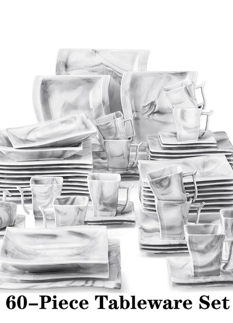 MALACASA FLORA 30/60 pezzi Set di stoviglie in porcellana di marmo con 12 * piatto per la cena, piatto da Dessert, piatto da minestra, tazze e piattini Set di piatti piatti ceramica set - riparo82