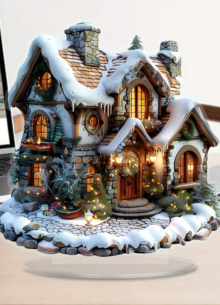 8 pollici 2D colorato casa di neve di Natale decorazione da tavolo in acrilico villaggio di famiglia statua in miniatura regalo a tema casa delle vacanze