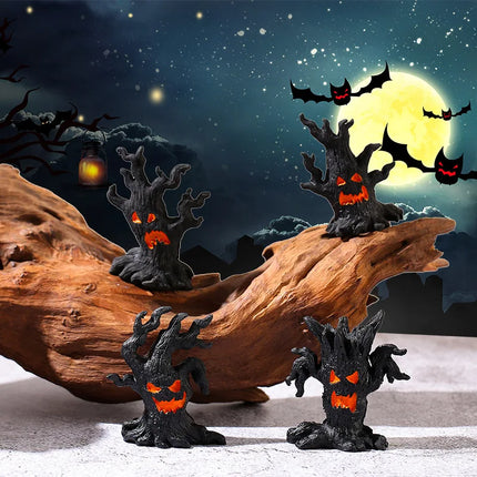 Halloween Pumpkin Lanterns LED Electronic Candles Ghost Tree Stump Decorations Funny Faces Festive Atmosphere Ornaments