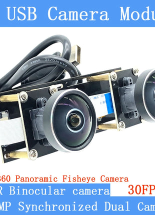 Dual Lens 360° Panoramic Fisheye Binocular Synchronization Stereo 1080P Webcam 5MP USB Camera Module For 3D VR Virtual Reality - Riparo82