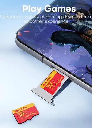 Scheda Micro SD Kodak V30 U3 C10 Scheda di memoria Flash da 32 GB 64 GB 128 GB 256 GB, velocità di lettura 100 MB/s, con adattatore, per fotocamera e telefono