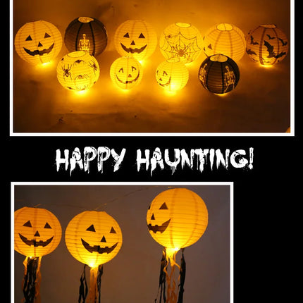 Halloween Paper Lanterns Equipped With Yellow Light Pumpkin Spider Skeleton for Halloween Party Decoration Indoor Outdoor Party