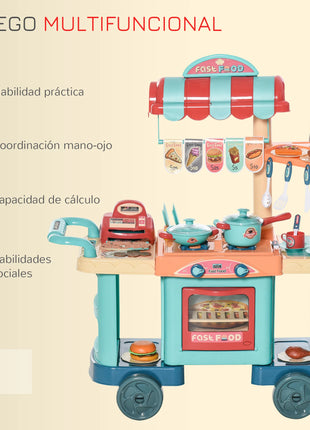 Homcom Cucina Giocattolo per Bambini 6-12 Anni 79,5X33X90,5 cm Multicolor - riparo82