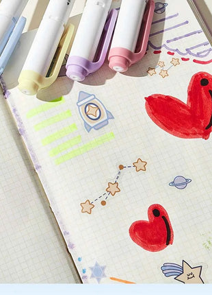 5 Colors Double Headed Highlighter Pen Set Fluorescent Drawing Markers Highlighters Pens Art Japanese Cute Pastel Stationery