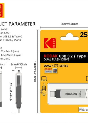 Kodak Type C Pendrive USB 3.2 Chiavetta USB in metallo 128 GB 64 GB 32 GB 256 GB HDD 2 in 1 U-disk per chiavi Smartphone Laptop Desktop