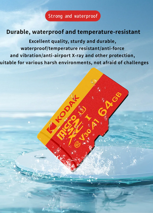 Kodak ad alta velocità   Scheda Micro SD U3 Classe 10, fino a 100 MB/s, scheda di memoria TF con adattatore - Disponibile in 32 GB, 64 GB e 128 GB