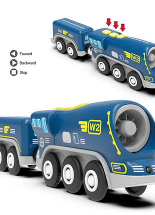 Treno elettrico magnetico per bambini Locomotiva per auto Slot per binario in legno Ferrovia pressofusa con due carrelli Regalo giocattolo in legno - riparo82